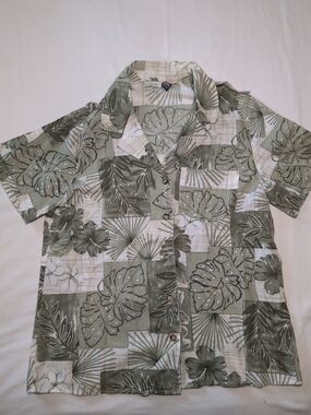 Vintage Tapestry Women's Short Sleeve Tropical Print Shirt - Olive Green